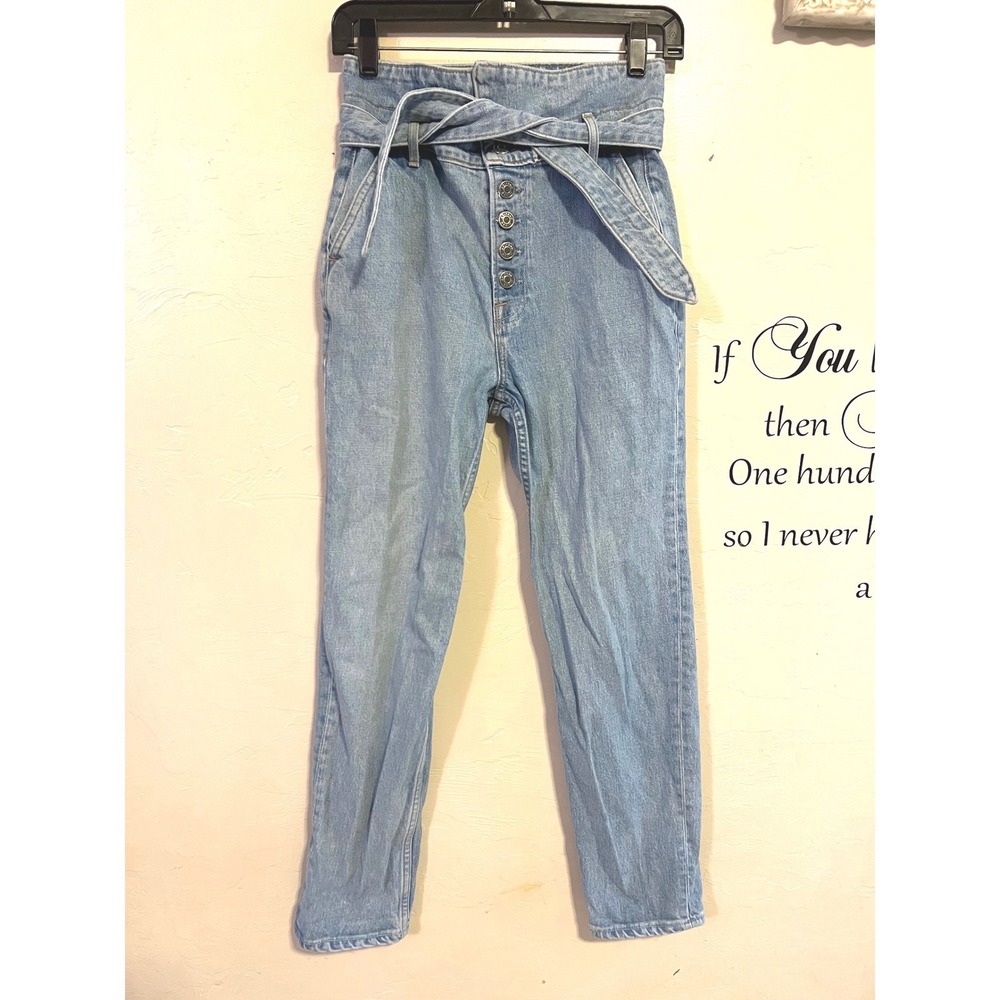 GRLFRND Emery Paperbag Waist High Rise Jeans Light Wash Button Fly Size 26